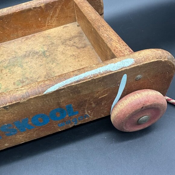 Vintage Playskool Wooden Wagon Pull Toy Blocks Rope Handle 1960s Mid Century - Picture 8 of 13